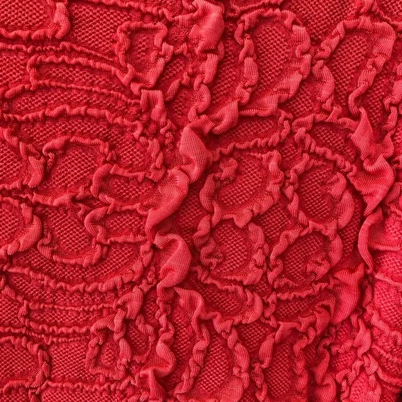 Haystacks fabulous tomato-red, 3/4 sleeve, unique fabric, top - Made in Michigan - Picture 7 of 11